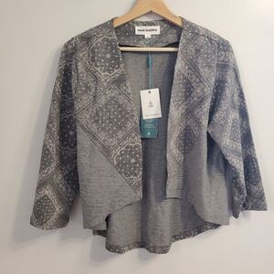 Neon Buddha Small New Cardigan Open Flowy 3/4 Sleeve Grey Boho Paisley Cotton